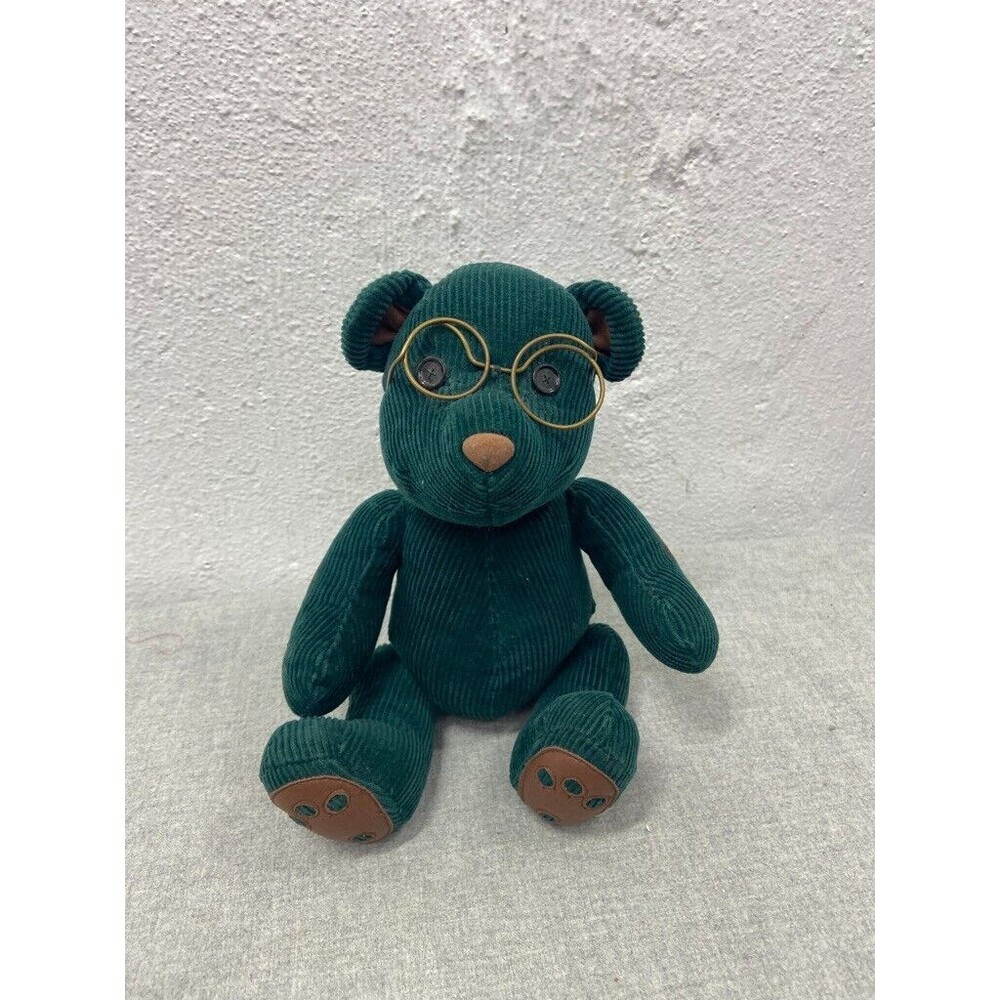 Gund green corduroy sitting bear with glasses 9in plush stuffed animal